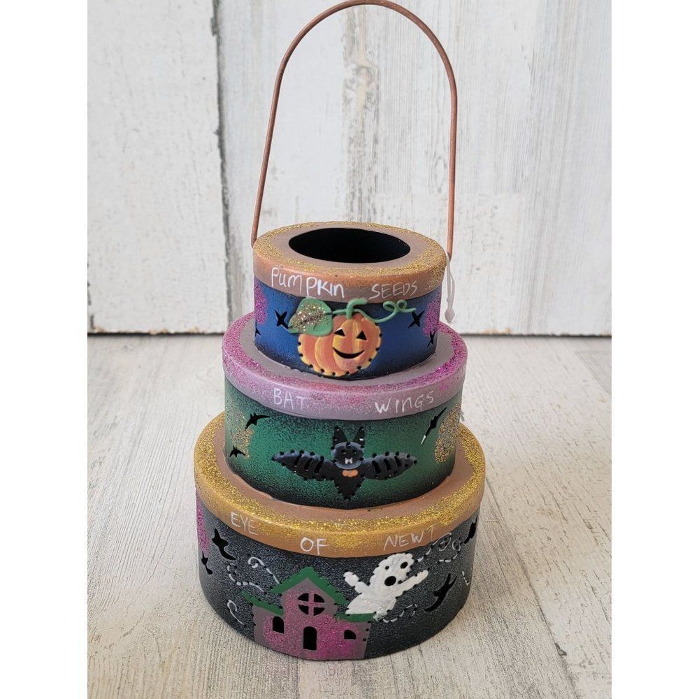 Halloween cake metal tea‎ light holder pumpkin bat ghost witch